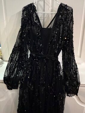 Boston Proper Black Sequin Long-Sleeve V-Neck Dress
